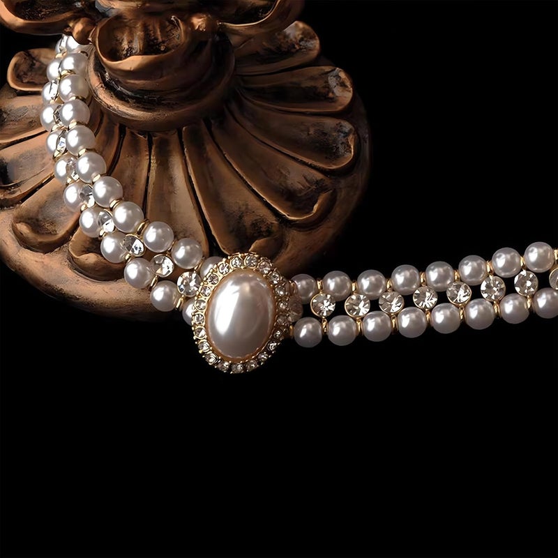 CIOOU Pearl Choker Necklace for Women Gold Crystal Rhinestone Pearl Collar Statement Necklaces Earrings Bridal Pearls Diamond jewelry Set for Wedding - Image 3